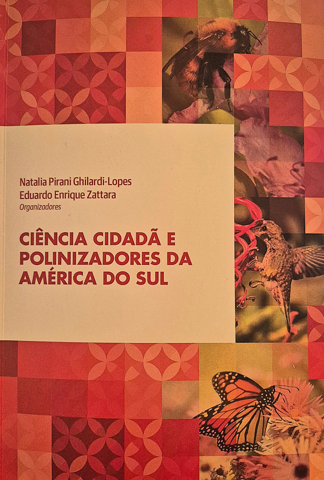 livro de CC 2022 Capa do livro “Ciência Cidadã e Polinizadores da América do Sul”, com imagens de abelha, beija-flor e borboleta representando a diversidade de polinizadores.
